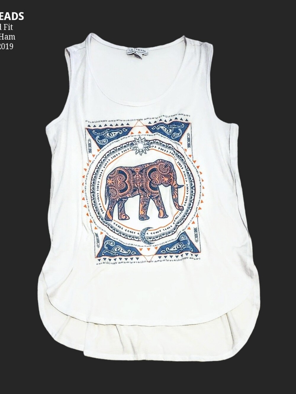 LA Threads Relaxed Fit Tank Curved Gym Yoga Athletic Sports Elephant Large